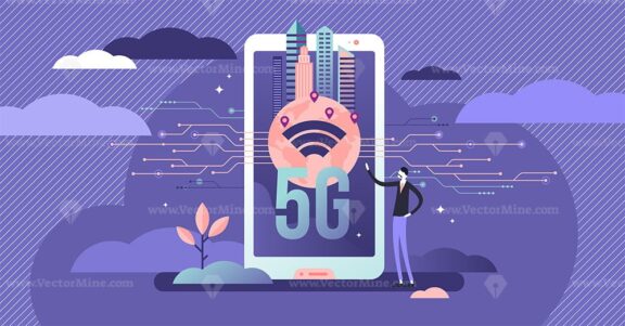 5G modern data concept, flat tiny person vector illustration