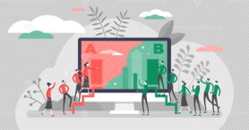 A B split test marketing concept, flat tiny persons vector illustration
