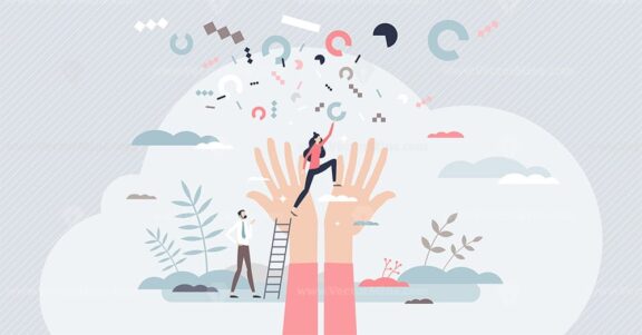 Achievement or successful career rise or growth challenge tiny person concept