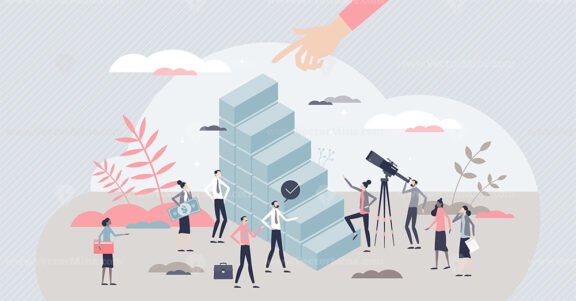 Achievement ambition as vision for high career targets tiny person concept