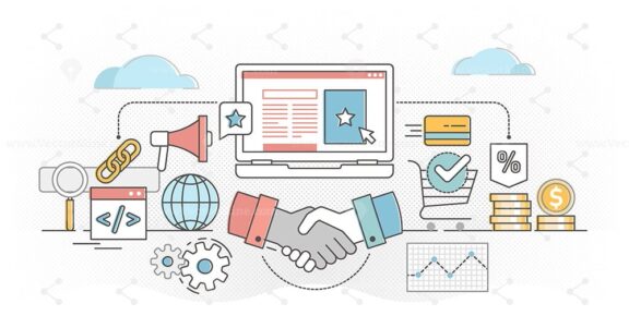 Affiliate marketing outline concept vector illustration