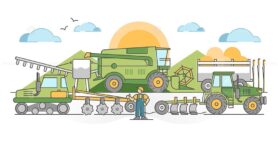 Agricultural machinery for agronomy farming field harvest outline concept