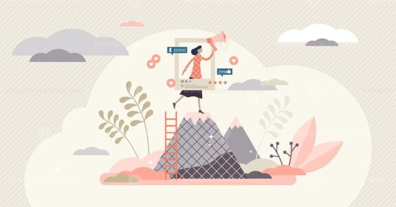 Ambassador program marketing campaign social media activity tiny person concept