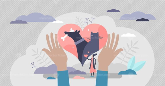 Animal rescue and pet protection with support and love tiny persons concept