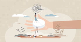 Anxiety medications and prescription pills for depression tiny person concept