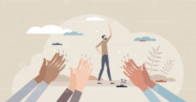 Appreciation and congratulate from crowd with clapping tiny person concept