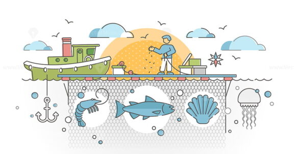 Aquaculture as seafood farming for production cultivation outline concept