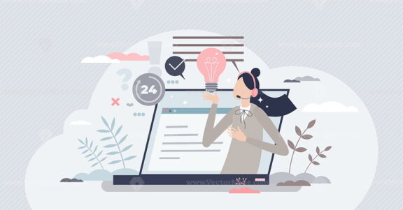 Assistance as help service technical support consultant tiny person concept