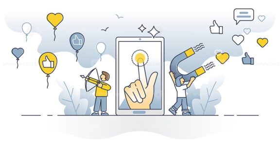 FREE Audience engagement with marketing content in social media outline concept