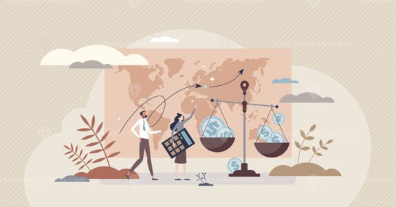 Balance of payments as equal expense, earnings money flow tiny person concept