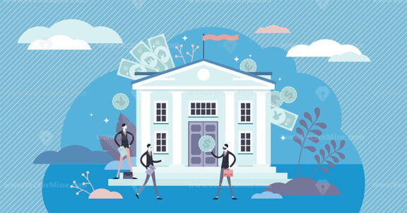 Bank concept, flat tiny persons vector illustration