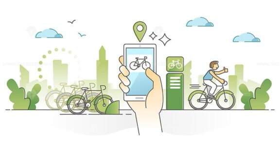 Bike sharing as public ride for urban city transportation outline concept