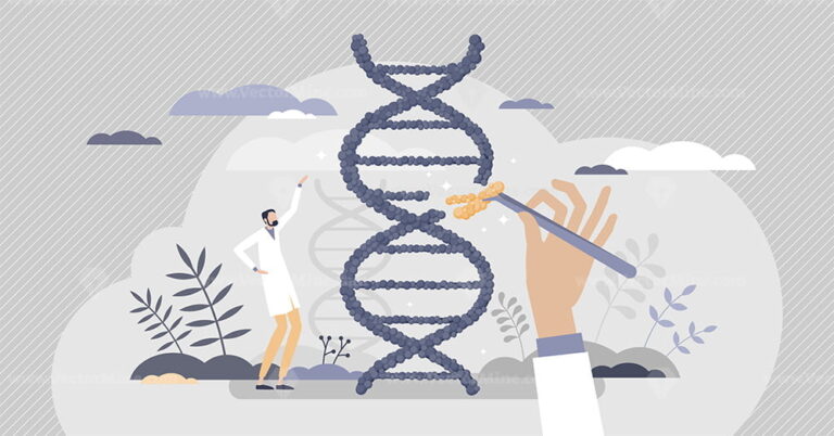 Biology as gene manipulation and DNA engineering science tiny person concept