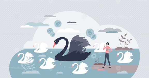 FREE Black swan outlier as negative global financial effect tiny person concept