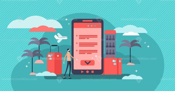 Booking online flat tiny person vector illustration