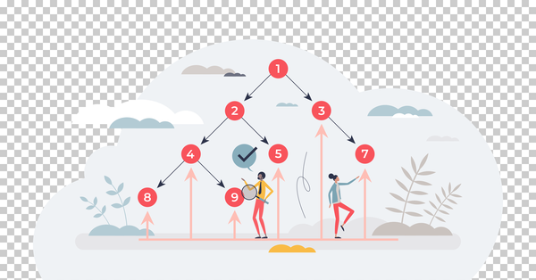 Bottom view of binary tree as data structure with nodes tiny person concept - Image 2