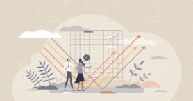 Bounce back from economical crisis with financial growth tiny person concept