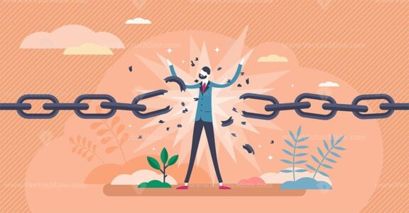 Break free concept,flat tiny person vector illustration