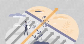 Breakthrough moment with powerful obstacle smashing scene tiny person concept