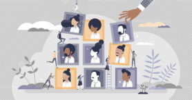 Building team with best members for hiring job positions tiny person concept