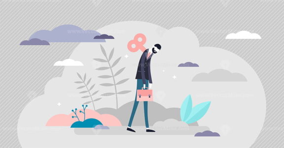 Burnout concept, tiny business person vector illustration