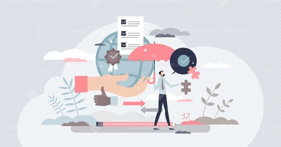 Business ethics with high principles and moral value tiny person concept
