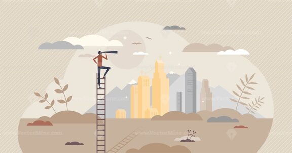 Business opportunity searching and looking in future tiny person concept