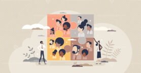 Business teams and partnership connection for common goal tiny person concept