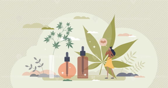 CBD oil as cannabis or hemp seeds extract for wellness tiny person concept