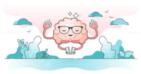 Calm brain meditation as mind relaxation and mental harmony outline concept