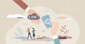 Carbon pricing external costs of greenhouse gas emissions tiny person concept