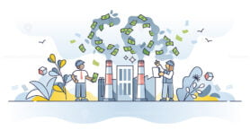 Carbon tax or CO2 gas price for greenhouse fossil emissions outline concept