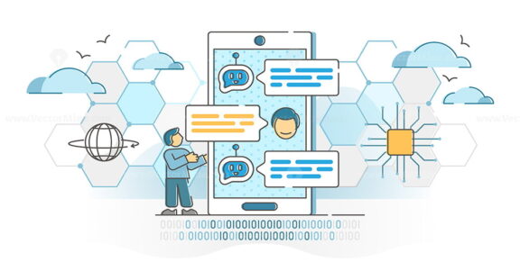 Chatbot virtual conversation with online robot answer service outline concept
