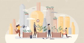 City gardening as plants agriculture ir urban environment tiny person concept