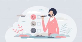 Client satisfaction survey as customer feedback review tiny person concept