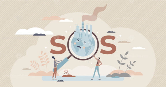 Climate crisis and global warming as environmental danger tiny person concept
