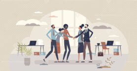 Company culture ideology and multicultural business value tiny person concept