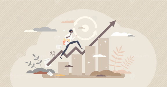 Consistency as business growth and development stability tiny person concept