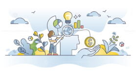 Consumer behavior research and client thinking prediction outline concept