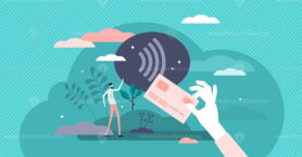 Contactless payment concept, flat tiny person vector illustration