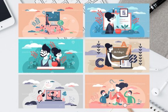 6 School Teacher Vector Illustrations Bundle - Image 2