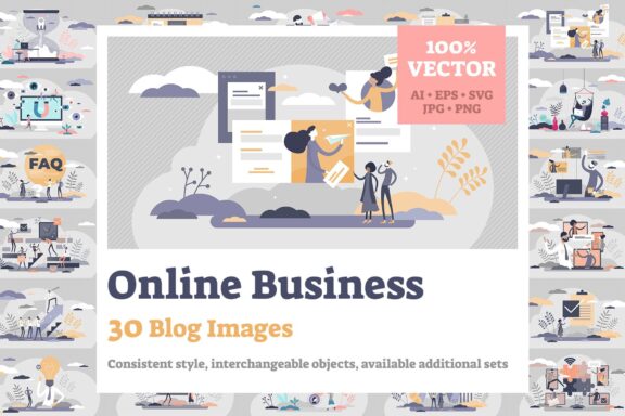 30 Online Business Vector Illustrations Bundle