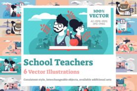 6 School Teacher Vector Illustrations Bundle
