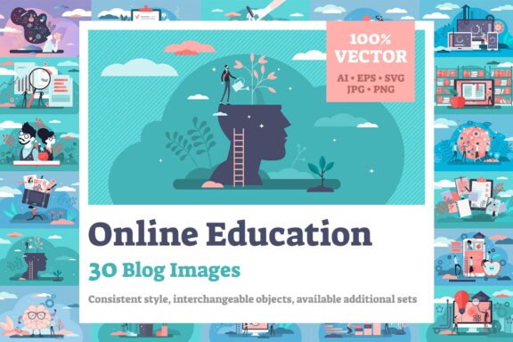 30 Online Education Vector Illustrations Bundle
