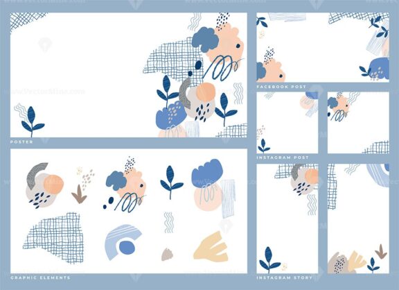FREE Dadaism inspired abstract style graphic elements with social media post templates