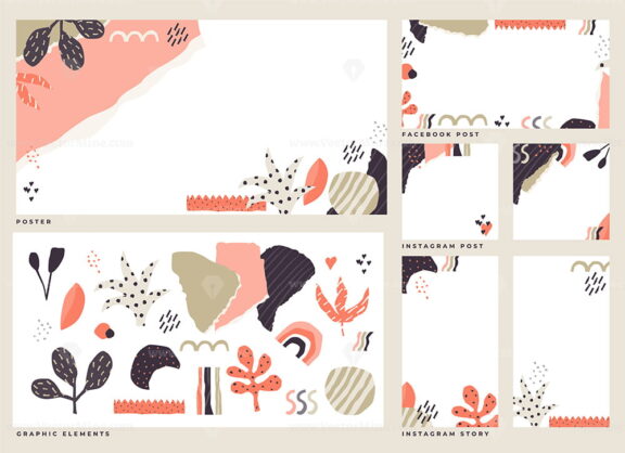 FREE Dadaism inspired abstract style graphic elements with social media post templates