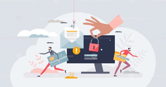 Data breach security attack and hacker fraud problem tiny person concept