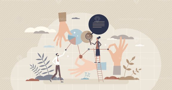 Data exploration and information research with analysis tiny person concept