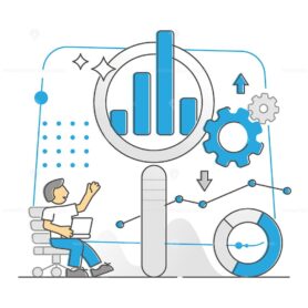 Data research, statistic information report scheme monocolor outline concept