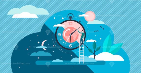 Daytime cycle tiny person flat vector illustration